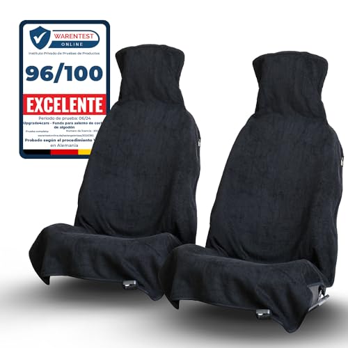 Upgrade4cars 2 x Funda de Asiento Delantero para Coche Anti-Sudor Negro | Cubre-Asiento Universal en Algodón Anticalor | Protector Asientos Delanteros Transpirable per Verano