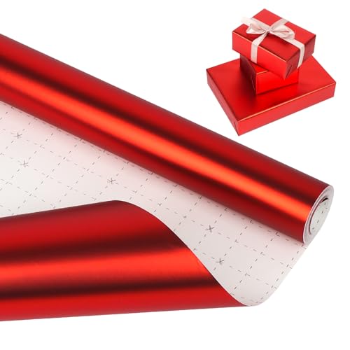 HJIJIAY Red Wrapping Paper Roll Metallic Red Wrapping Paper Matte Red Solid Color Paper for Birthday Wedding Parties Baby Shower Christmas DIY Bouquet -17 x 394 inch(33feet)