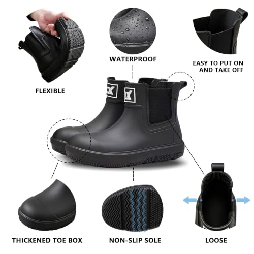 Image of Rain Boots for Men and Women, Waterproof Ankle Deck Boots Anti-Slip Mud Shoes for Garden Outdoor Work Fishing Farming