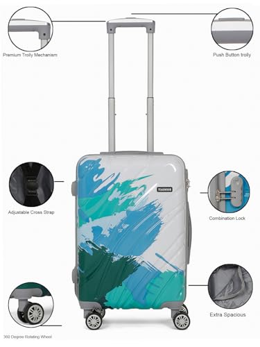 Image of Teakwood World Small 55 cm Cabin Size Trolley Bag Polycarbonate 360 Degree 8 Wheels Luggage Bag with TSA Lock, Adjustable Handle Trolley Bags for Travel, Suitcase for Travel | Wave Green