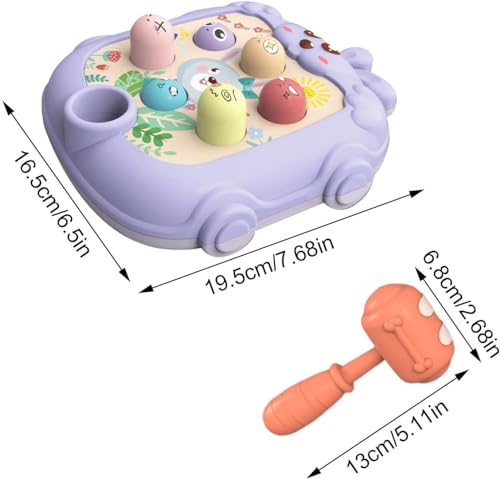 Image of BeFunky Whack Game Mole - Interactive Fidget Toy and Game for Toddler | Cartoon Bunny Design Hammering and Pounding Toys with Hammer (Purple)