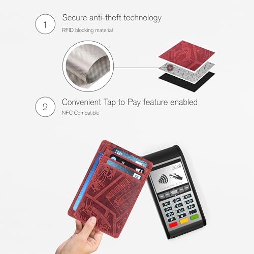 Image of Oak Leathers Leather Slim Minimalist Wallet for Men & Women RFID Front Pocket Leather Card Holder Wallets (Egyptian Red)