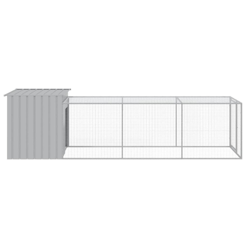 vidaXL Gallinero con Corral, Jaula de Gallinas Pollos con Tejado, Acero Galvanizado Gris Claro