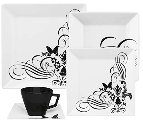 1 Aparelho De Jantar/chá 20 Peças Quartier Tattoo - Gm20-2414 Oxford Branco/preto