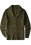 ZHILI Men's Shawl Collar Cardigan Sweater Slim Fit Cable Knit Button up Black Merino Wool Sweater_Olive_XXXX-Large