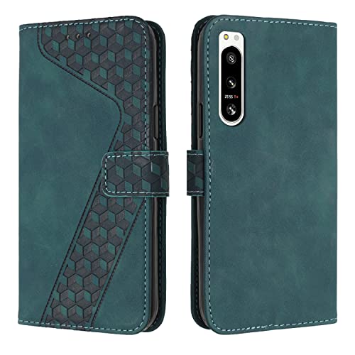 OKZone Kompatibel mit Sony Xperia 5 IV Hülle, PU Leder Handyhülle Tasche Wallet Schutzhülle Sony Xperia 5 IV, Flip Cover Klappbar Brieftasche Etui mit Magnet Kartenfach TPU Lederhülle (Zyan)