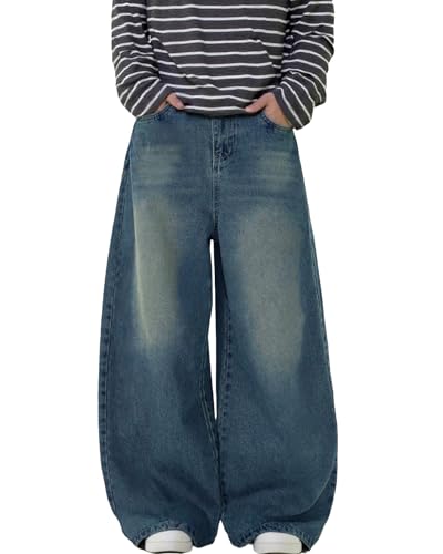Baggy Jeans for Men Y2K Vintage Wide Leg Barrel Jeans Hip Hop Skater Streetwear Loose Fit Denim Pants