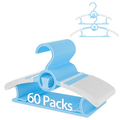Trusir Baby Hangers, 11-14 Inch Extendable Kid Hangers 60 Pack, Non-Slip Children's Stackable Space-Saving Closet Organizers, Blue