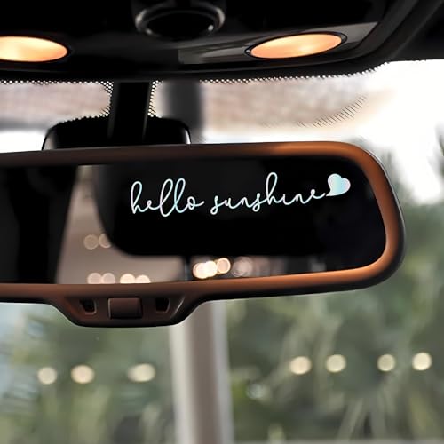 Image of Rearview Mirror Sticker, Rear View Mirror Accessories - 3 Pack Hello Sunshine, Car Mirror Decal, Waterproof Vinyl Word Stickers, Cute Car Interior Decor (Pastel)