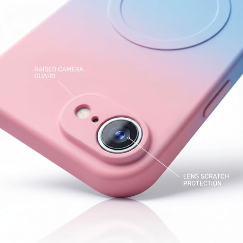 Image of amazon basics Gradient Mag-Safe Case for iPhone 16E | Soft Silicone Shockproof Cover with Camera Protection | Slim Lightweight Design | Smooth Touch & Durable - Pink & Blue