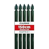Italfence - Palo a T H150cm 30x30x3mm in ferro plastificato per recinzione verde [10 pezzi...