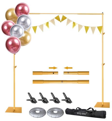 HYJ-INC Pipe and Drape Photography Backdrop Stand Kit - Gold Adjustable Photo Background Stand 10ft x 6.5ft with Metal Base for Parties Weddings Birthday Party Events Photo Booth