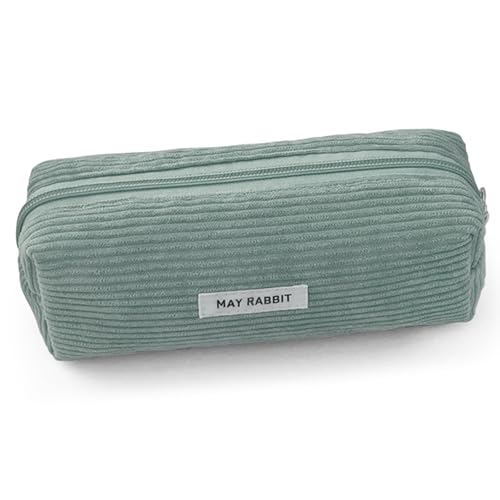 Teouuas Estuche de Tela de Pana para Lápices, Estuche Escolar de Gran Capacidad, Portátil Multifuncional Pencil Case con Cremallera, para Niñas Niños Adolescentes Escuela Oficina, Azul Grisáceo Claro