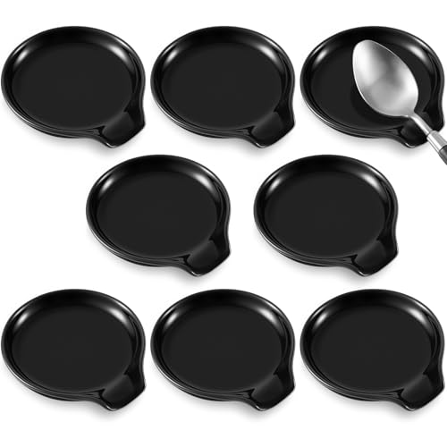 Image of Irenare 8 Pcs Ceramic Spoon Rest for Stove Top, 3.74 Inch Porcelain Spoon Holder, Coffee Utensil Rest Heat Resistant Dishwasher Safe for Home Kitchen Accessories Gift(Black)