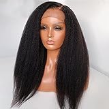 Kinky Yaki Straight Lace Wigs Human Hair Kinky Straight 13X6 Lace Wig for Black Women 180% Density Brazilian Virgin Hair Yaki Straight Lace Wigs Pre Plucked Bleached Knots Natural Color 20 Inch