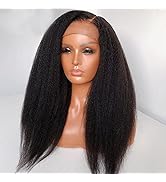 Kinky Yaki Straight Lace Wigs Human Hair Kinky Straight 13X6 Lace Wig for Black Women 180% Densit...