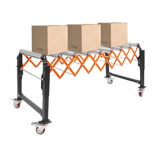 Adjustable Roller Conveyor, Adjustable Roller Conveyor Table, Telescopic Flexible Roller Conveyor 176 LBS Adjustable Length 17-51in Height 26.8-28.8in Width 23in Adjustable Conveyor Table