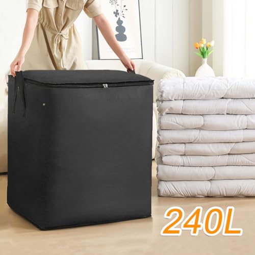 4 Stk Umzugstaschen 240L, Umzugskartons Große mit Reißverschlüssen, Starke Griffe, Aufbewahrungsbox mit Deckel Platzsparend Wasserdichte, Aufbewahrungstasche, Große Schwere Tragetaschen Schwarz
