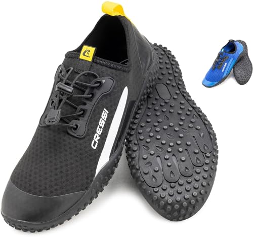 Cressi Sonar Shoes - Scarpa Sportiva uso Acquatico Realizzata in Tessuto Microforato, Nero/Giallo, 44 EU, Unisex Adulto