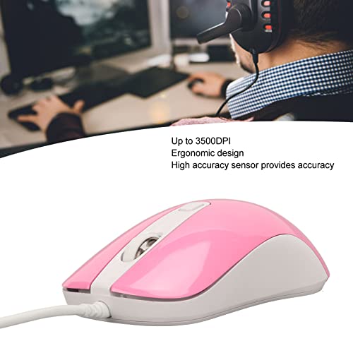 Przewodowa Mysz, 3500 DPI Wysoce Precyzyjna Przewodowa Mysz do Gier Plug and Play Ergonomiczna Konstrukcja z Podświetleniem RGB do Pracy (Różowy)