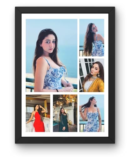 Image of Wood Personalised Photo Frame | Square Photos Collage | Personalized Black Photo Frame Wall Mount With Photo Upload For Couple,Family,Kids In Bedroom,Living Room And Gift (12 X 9 Inch)