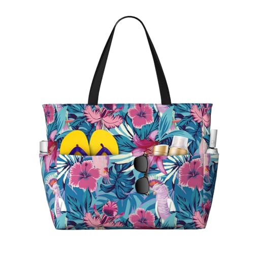 VOSERY Large Beach Bags Waterproof Sandproof - Cute Parrot No.20114 Cute Beach Tote Bags for Women with Zipper