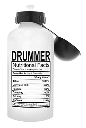 Thiswear Drummer Gifts For Men Drummer Nutritional Facts Drummer Gifts Funny Gift Aluminum Water Bottle With Cap & Sport Top White #TOP2