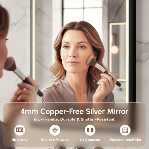 Image of USHOWER 2 Pack 24x36 Inch Black Mirror with Light Frame | Led Bathroom Mirror for Wall, Smart Anti-Fog Vanity Mirror with 3 Colors, Stepless Dimmable, Memory Fuctions,ETL Listed