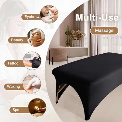 Image of 2-Piece Spa Bed Cover Professional Lash Bed Cover Stretchy Massage Table Cover Beauty Bed Protective Topper, Excellent for Lash Extension, Spa, Massage, Beauty Salon, Wax, Tattoo (Black)