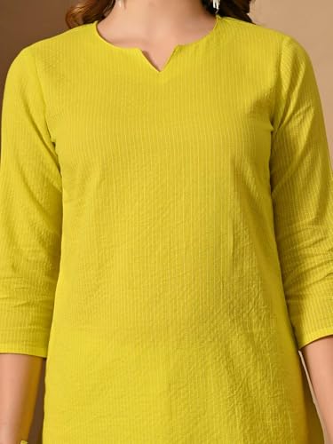 Image of Amazon Brand - Tavasya Women Pure Cotton Katha Plain Short Regular Fit Kurti |Short Top| Solid Casual Tunic