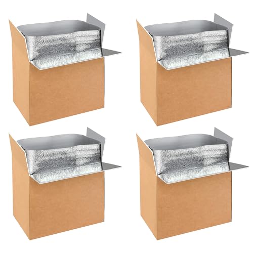Image of YSSOA 4 Pack Insulated Shipping Boxes with Aluminum Foil Liner,Thermal Insulation Cold Pack Shipping Boxes for Frozen, Reusable Styrofoam Cooler Box, Small Mailing Box, 19'' x 12'' x 16''
