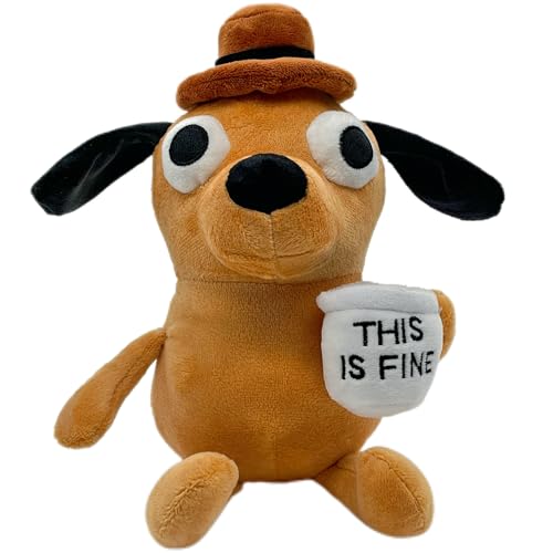 Tavashome This is Fine Dog Plush, 11' inches Sized, Funny Coffee Drinking Dog Stuffed Animal Action Figures Soft Dolls Meme Plushies, Xmas Birthday...