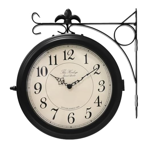 BESTIME 66276B Double Sided Metal Wall Clock with Black Frame.Dial: 10-Inch,Quiet,Easy Read,Retro Station,Antique Hanging Clocks for Garden,Home Decor,Indoor,Outdoor,Living Room.
