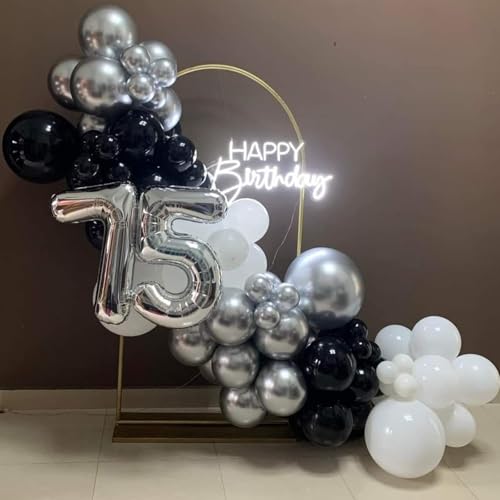 Image of Black and Silver Balloons, 60 Packs 12 Inch Chrome Metallic Silver Balloons and Confetti Balloons, Black White Silver Balloon for Wedding Engagement Birthday Halloween Decorations