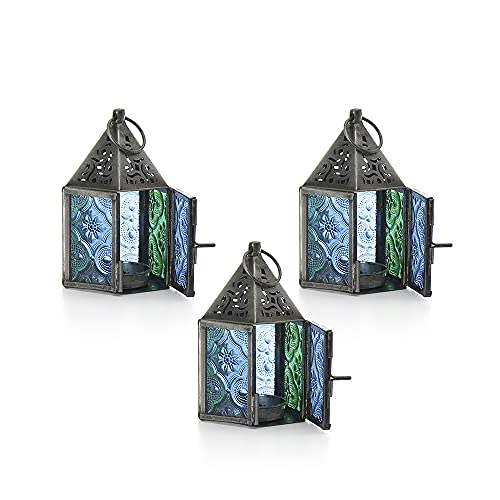 Georgetown Home and Garden, Green & Blue Tea Light Lanterns, Set of 3