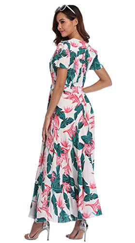 Image of VintageClothing Women's Floral Maxi Dresses Boho Button Up Split Summer Casual Long Dress Beach Party Dress