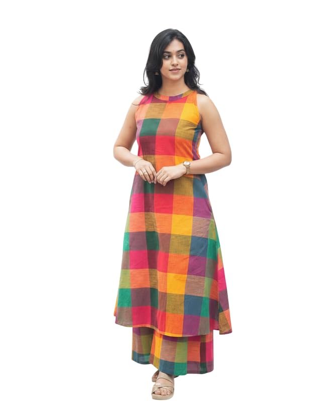 Women's Kurti Plazo Set | Printed Sleeveless Kurta-Set | Cotton Rayon Straight Kurti with Round Neck | A Line Ethnic Kurta Set for Women | Comfortable & Stylish -(Multicolor)-picture-46