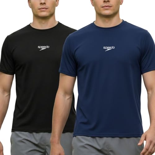 SPEEDO Kit 2 Camisetas Dry Fit Academia Esportiva Masculina, 1 Marinho - 1 Preto, G
