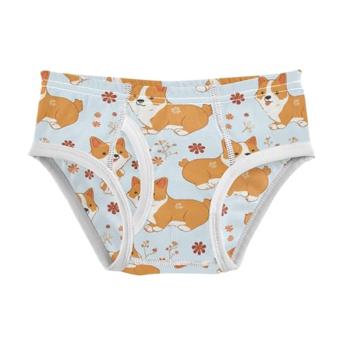 Wusikd Cute Corgi Flowers Boys' Underwear Cotton Cartoon Boys Briefs Soft Toddler Underwear 2T