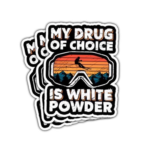 3Pcs My Drug of Choise is White Powder Sticker Skiing Snowboard Lover Ski Skier Sticker Winter Snow Sports Mountain Stickers Snowman White Powder Decal for Laptop Bottle Phone Car Hard Hat 3'x3'