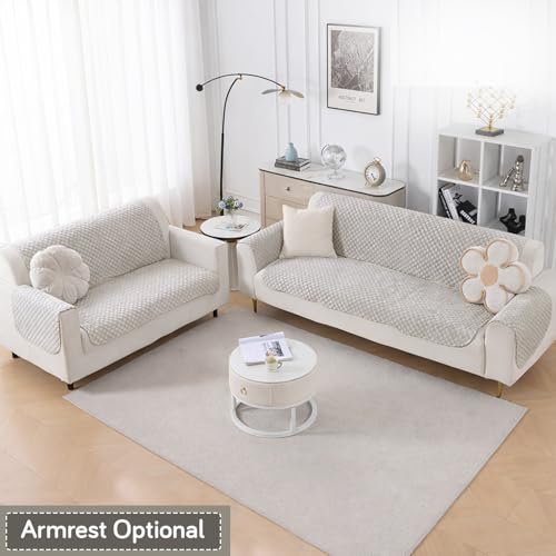 Image of HOKIPO Quilted Sofa Cover 5 Seater - (3+2) for Seat & Back | 'Quilt Classic' Light Grey (IN-927 * 2+926 * 2-LGRY)