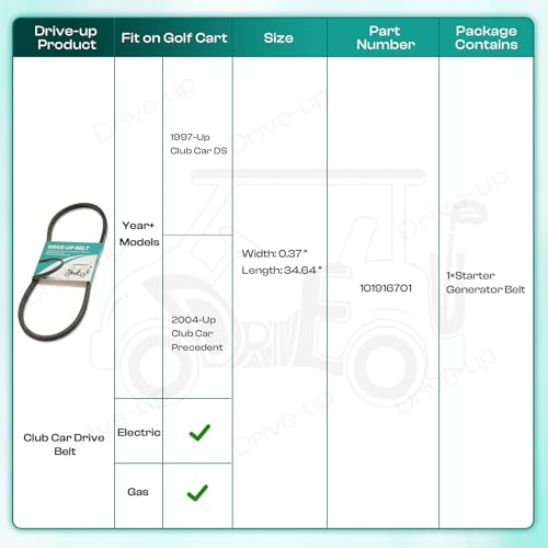 Image of DRIVE UP 1016203 101916701 Starter Generator and Drive Belt Kit for Club Car DS Precedent Golf Cart
