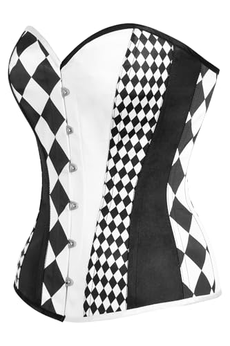 Daisy corsets Womens Top Drawer Black/White Print Steel Boned Corset2