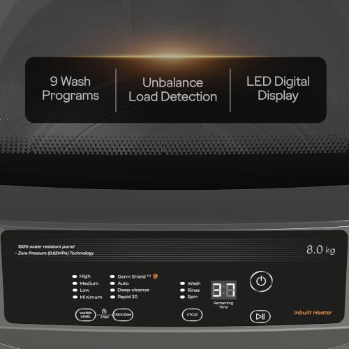 Image of Godrej 8 Kg 5 Star Zero Pressure Technology, Fully-Automatic Top Load Washing Machine (2024 Model, WTEON ALR C 80 5.0 FDANS GPGR, Roller Coaster Wash and Advanced Digital Display, Graphite Grey)