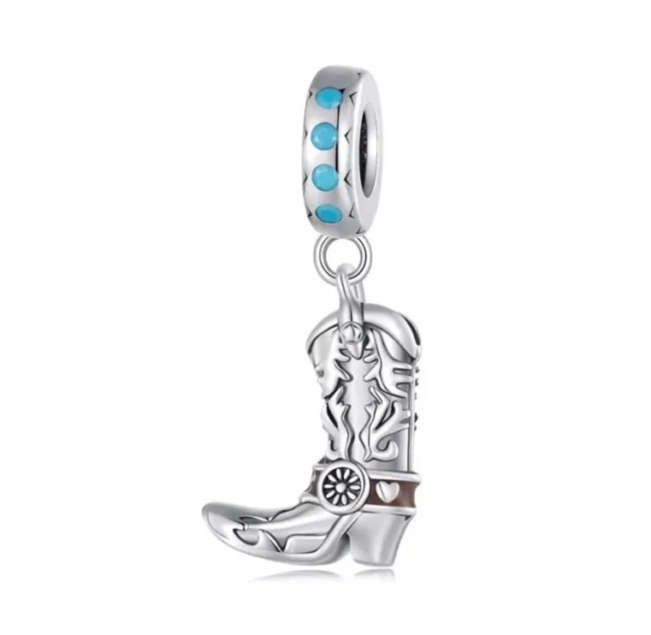 FLXHHX Abalorio Colgante de Bota de Vaquero, Plata de Ley 925 auténtica, Compatible con Pulsera