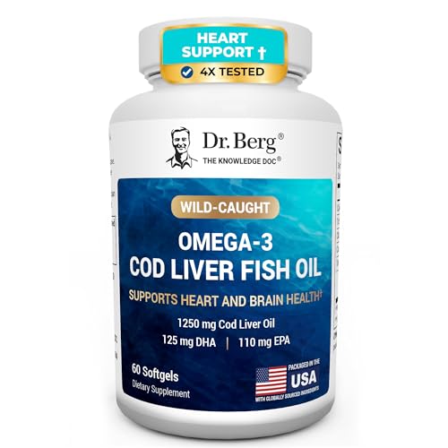 Dr. Berg Omega-3 Cod Liver Fish Oil 60 Softgels – Wild-Caught Icelandic Cod – Omega 3 EPA & DHA...