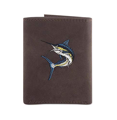 Zep Pro Action Marlin Crazy Horse Embroidered Leather Wallet IWT (Tri-Fold)