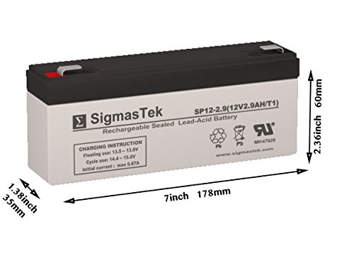 SigmasTek SP12-2.9 - 12V 2.9AH F1 SLA Battery - Replaces: PS-1229-F1, PM1229, RB1229, CP12-2.6