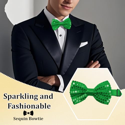 Image of Sequin Bow Ties for Men, Sparkling Mens Bow Tie for Prom Recital | 4.33 inch x 2.75 inch, Pre-tied Men's Bow Tie, Adjustable Strap, Shiny Sequin Surface, Assorted Versatile Hues, for Festival Party
