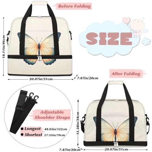 Travel Duffel Bags Butterfly Foldable Weekender Bags for Women with Shoes Compartment Waterproof & Tear Resistant Carry on Overnight Luggage Duffel Bag Shoulder Sports Tote Bag2